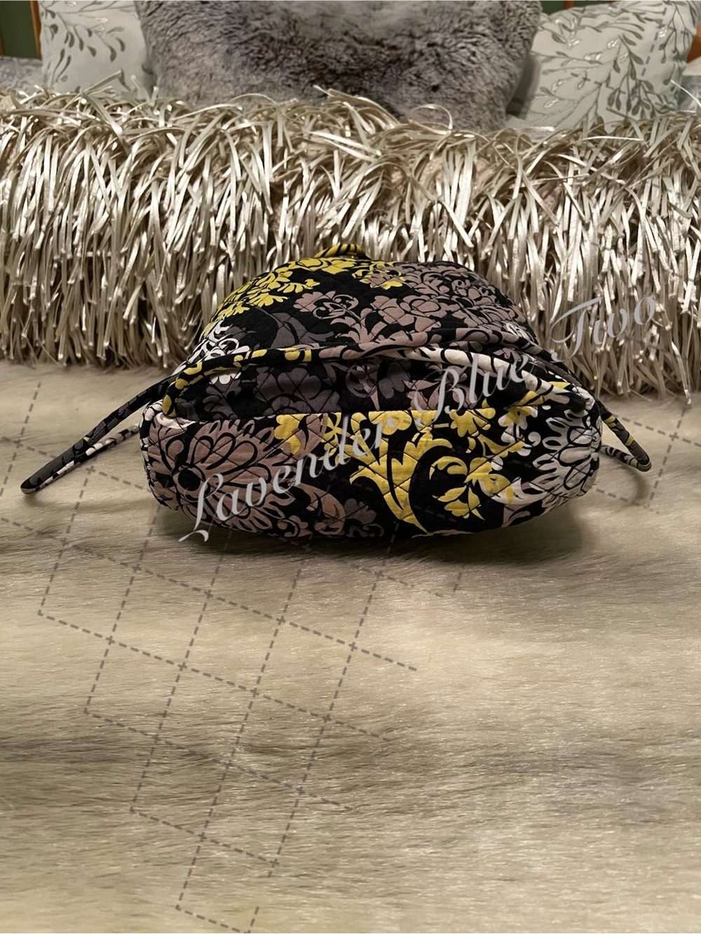 VERA BRADLEY Baroque 2010 Drawstring Zipper Front Backpack Y2K Black Yellow Flor - Picture 10 of 14